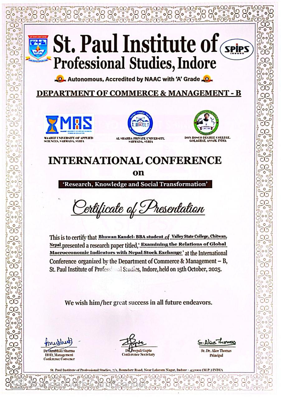 International conference presentation certificate