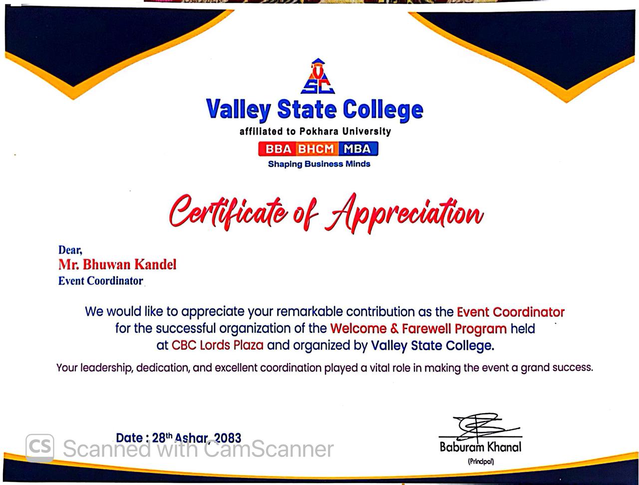Welcome and farewell certificate
